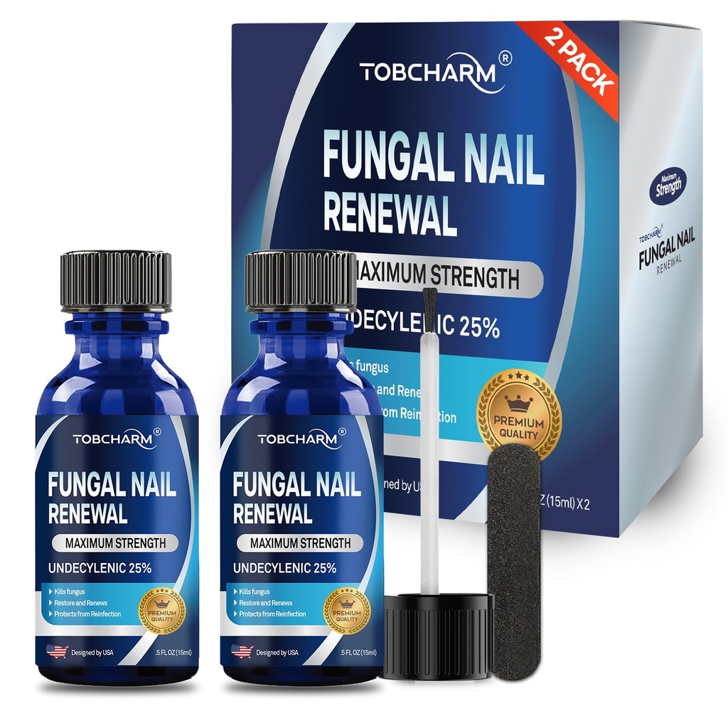 Toenail Fungus Treatment Extra Strength with 25% Undecylenic Acid & Tea Tree Oil, Nail Fungus Treatment for Toenail & Fingernails, Antifungal Nail Treatment for Damaged Nails and Thick Toenails- 2Pcs
