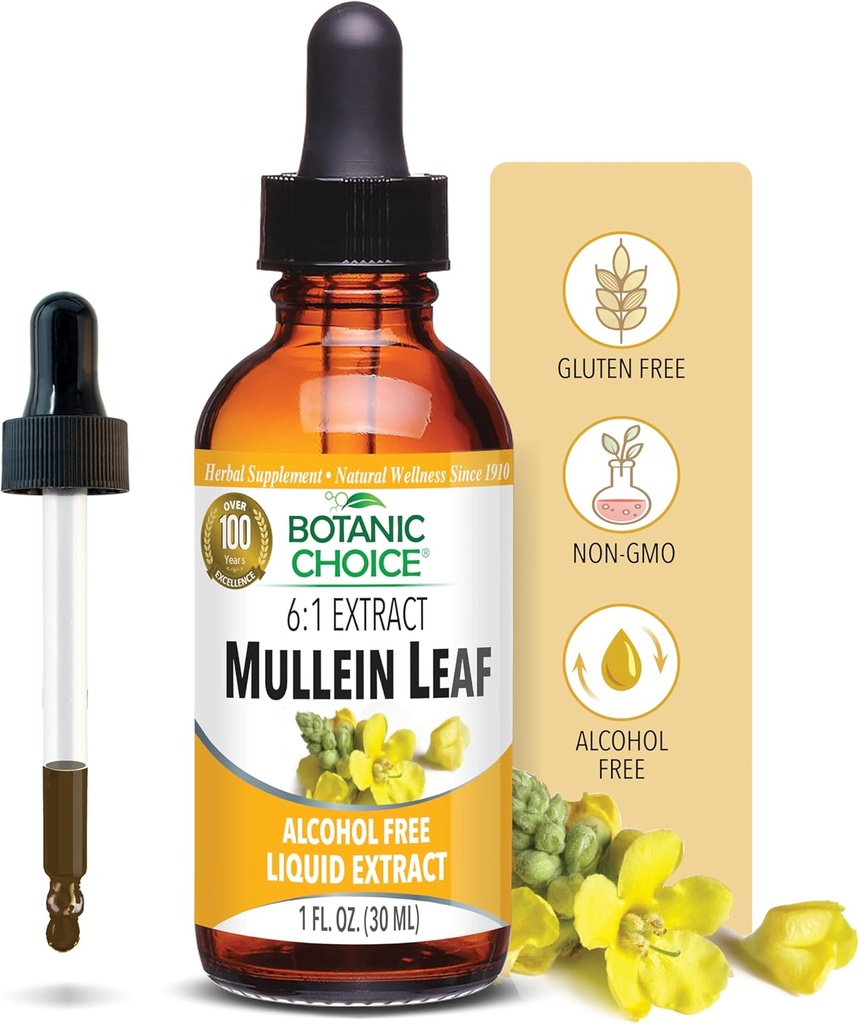 Botanic Choice Mullein Leaf Liquid Extract, Alcohol Free, Gluten Free, Traditional Respiratory Support 1 Fl. Oz.