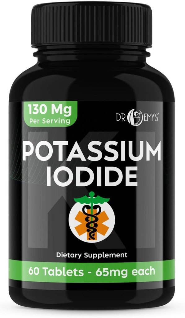 Potassium Iodide Pills Tablets - 1-Pack 130mg Servings Total of 60 Tablets- Dr Emys Potassium Iodide Tablets