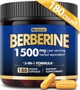 Suplemento de bereberina, bereberina de alta resistencia 1500MG, 180 Caps - Plus Citrus Bergamot, Bereberina HCI Suplementos de raíz - Metabólico, AMPK Apoyo Gestión de peso saludable - Vegan, Orgánica, No GMO