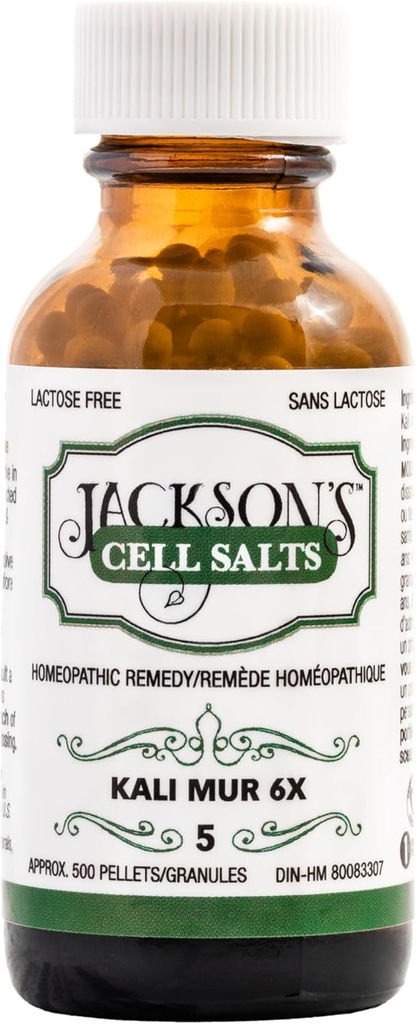 Jackson #5 Cell Salt Kali mur 6X (500 Pellet Bottle) – Certified Vegan, Lactose-Free Schuessler Salt Kali muriaticum 6X