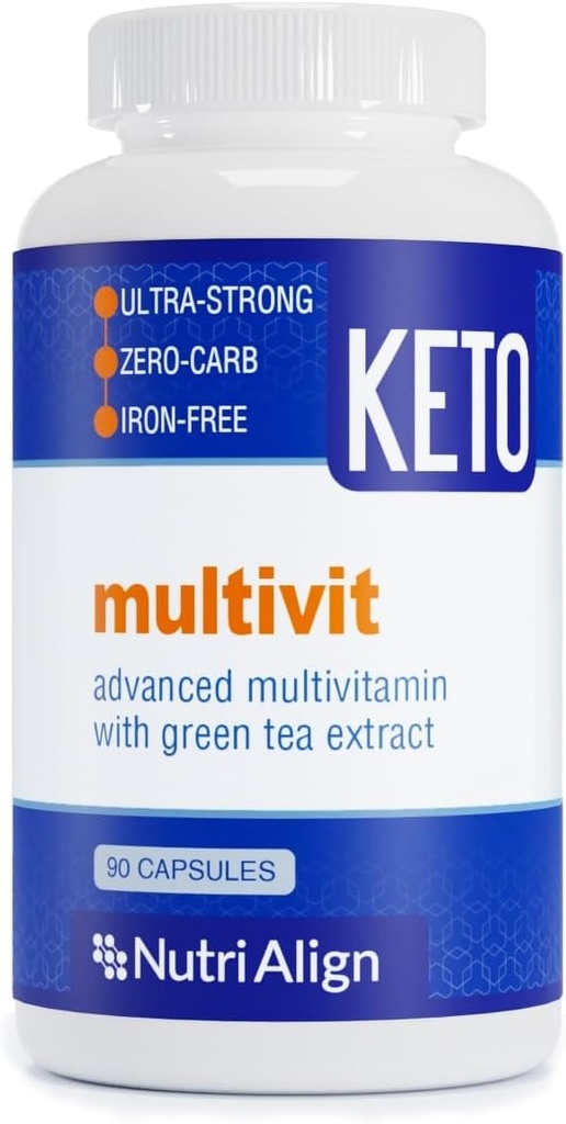 Nutri-Align Multivit TEN 90 cápsulas multivitamínicas para Keto TEN 20 vitaminas esenciales y minerales con té verde Extracto y cromo ANTE Bajo Carb Keto Soporte Multi vitamina  durable Sugar Free y Zero Carb