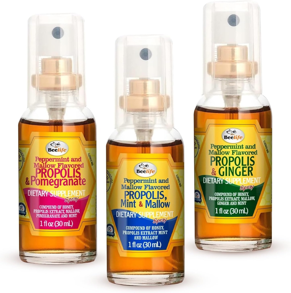 Spray de propulsión de Beelife Propolis – Spray de Bee Propolis para soporte natural de inmuno " Sore Throat Relief – Rich in Antioxidants, Flavonoids " Artepillin C,No Sugar, Gluten-Free -3-Pack, 90ml (Susordo)