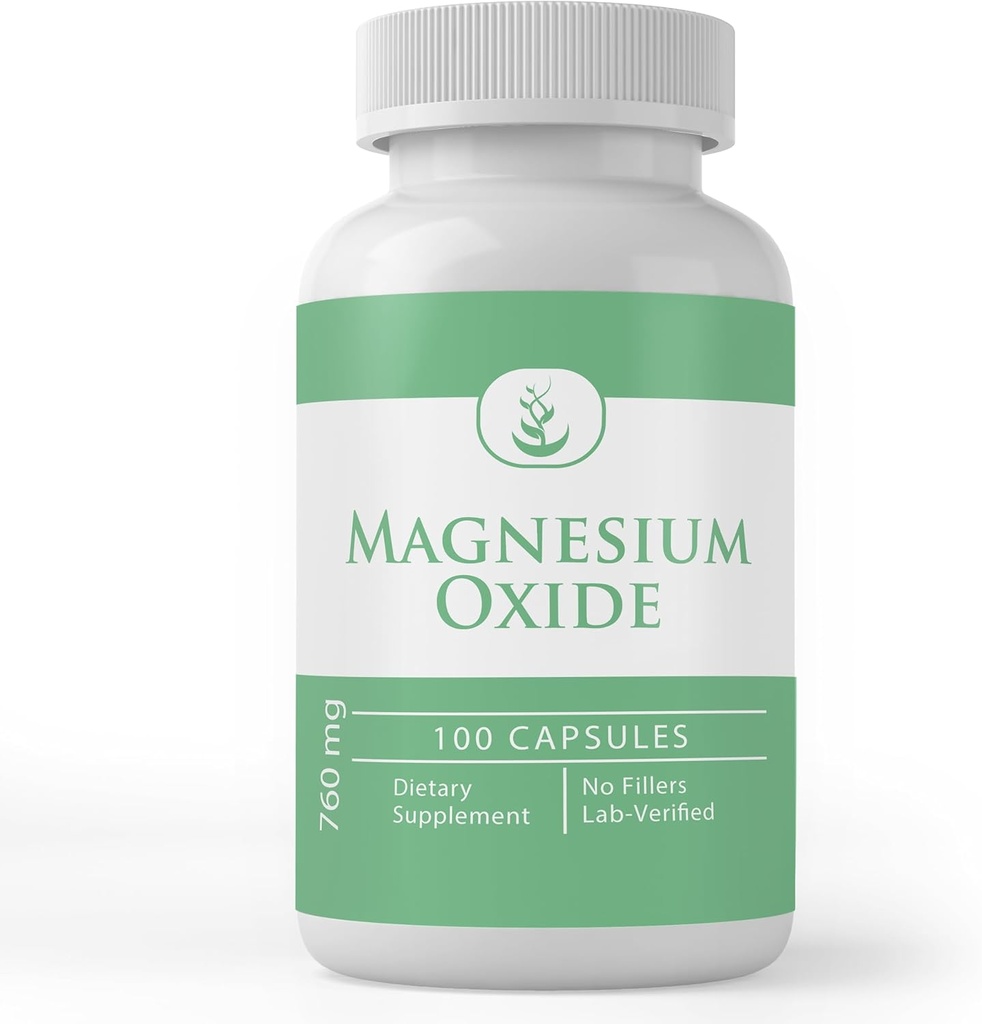 Ingredientes originales puros Oxido de Magnesio, (100 cápsulas) Siempre puro, sin aditivos ni artillería, Verificado de laboratorio