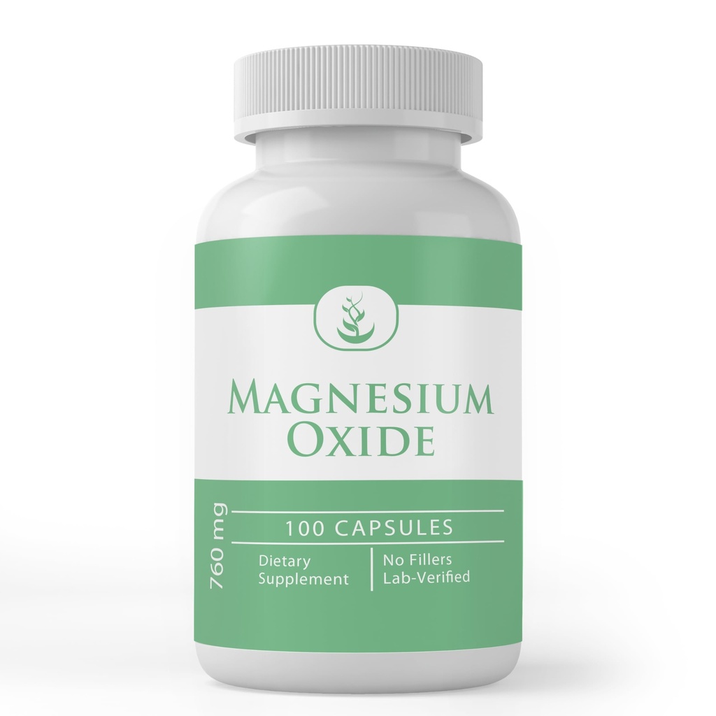 Ingredientes originales puros Oxido de Magnesio, (100 cápsulas) Siempre puro, sin aditivos ni artillería, Verificado de laboratorio