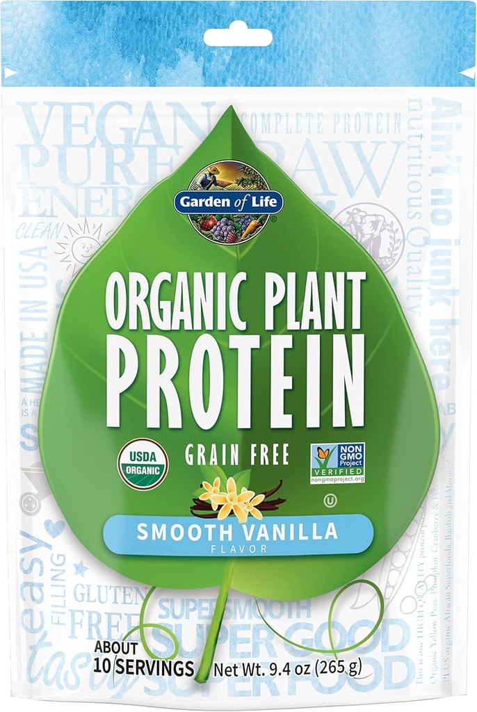 Jardín de la Vida Planta Orgánica Proteína Polvo Vainilla, 10 Servings - Vegan, Grain Free &amp; Gluten Free Plant Based Shake con 1 billón de probióticos CFU &amp; Enzymes, 15g Protein
