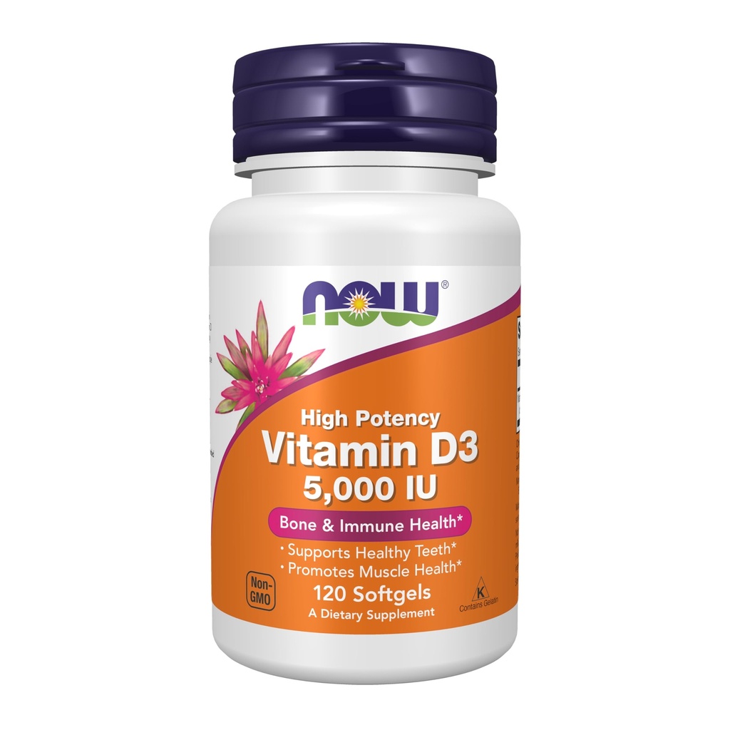NOW Foods Supplements, Vitamin D-3 5,000 IU, High Potency, Structural Support*, 120 Softgels