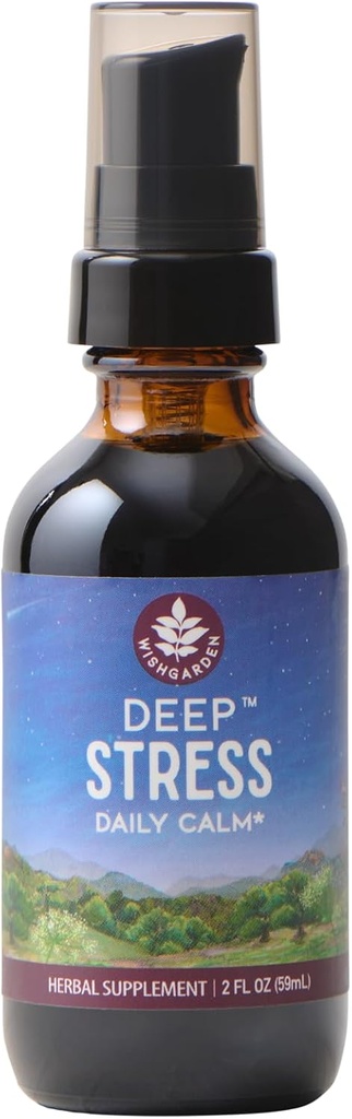WishGarden Herbs Deep Stress with Ashwagandha - Plant-Based Liquid Herbal Adrenal Support Supplement with Ashwagandha Root and Powerhouse Adaptogens for Stress Relief, Fast-Acting Stress Tincture, 2oz