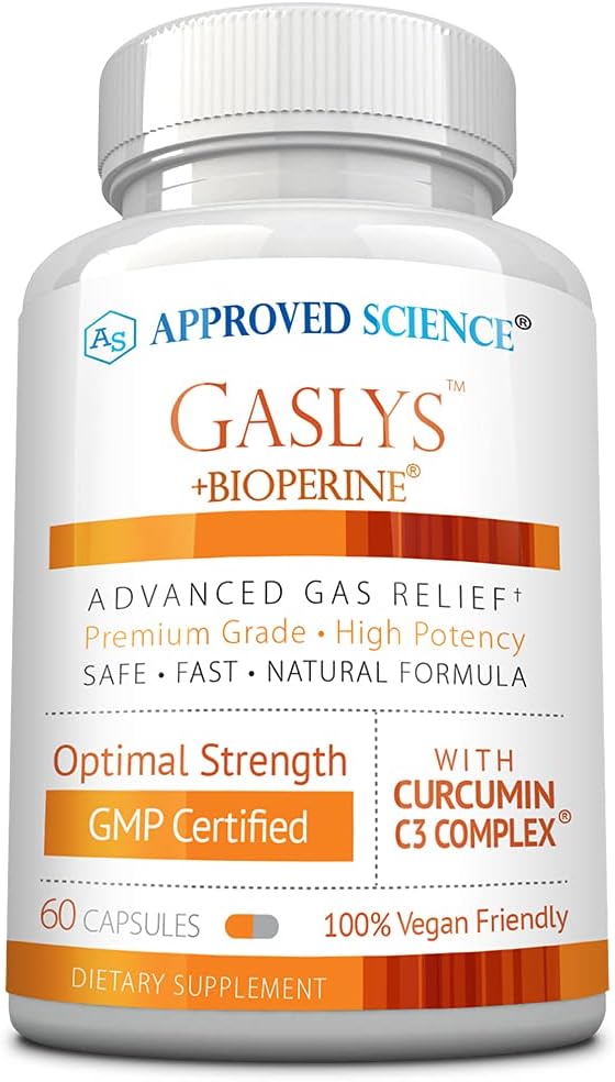 Aprobado Science® GaslysTM - Soothe Digestive Tract, Alleviates Gas and Stomach Cramps - Artichoke Powder, Ginger, Fennel Seed - 60 Cuenta - Pack of 1