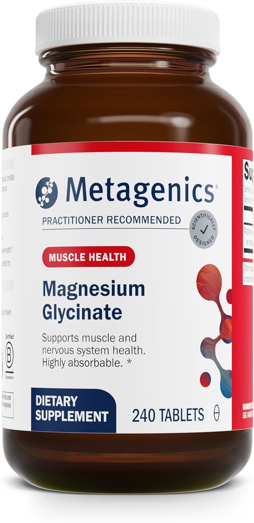 Glycinate de Magnesio Metagénico - Suplemento de Magnesio altamente absorbible para el sueño, alivio de estrés y relajación muscular* - Asistencia Hueso, corazón &amp; salud nerviosa* - No GMO, libre de gluten - 240 Cuadros