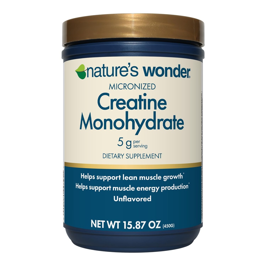 Monohidratos de crema micronizada de la naturaleza 5g, Muscle Health, Muscle Energy Production, No Lactose, 5g de polvo de creatina micronizada por Serving, 450G, 90 Servings