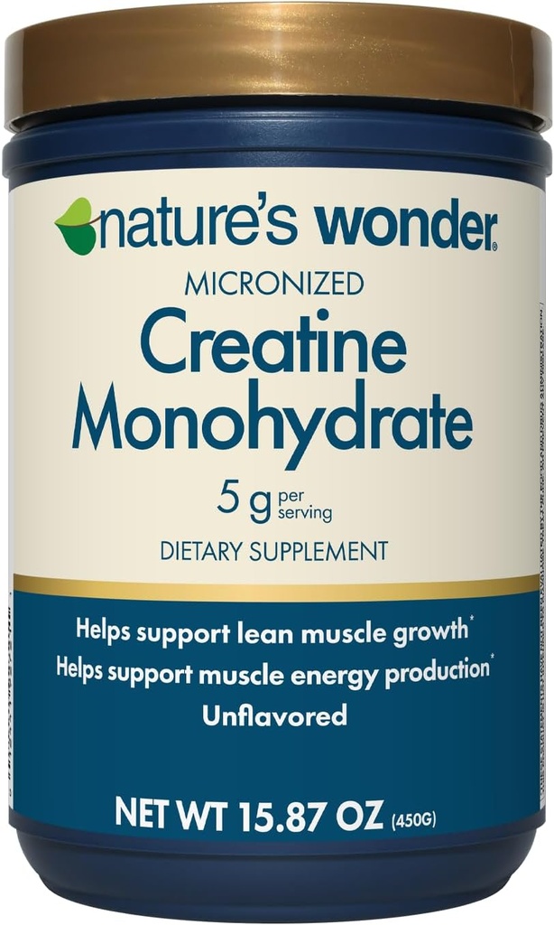 Monohidratos de crema micronizada de la naturaleza 5g, Muscle Health, Muscle Energy Production, No Lactose, 5g de polvo de creatina micronizada por Serving, 450G, 90 Servings
