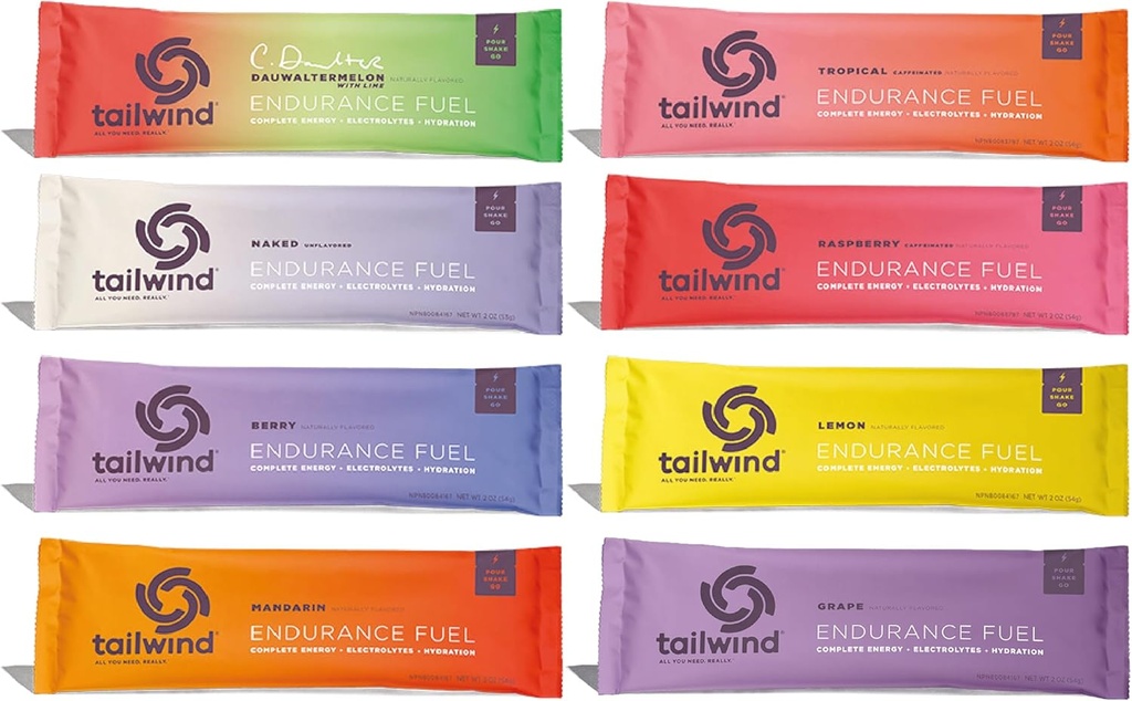 Tailwind Grab-and-Go Endurance Fuel Single Serve Assorted Flavors (Pack of 8) - Hydration Drink Mix with Electrolytes, Carbohydrates - Non-GMO, Gluten-Free, Vegan, No Soy o Dairy