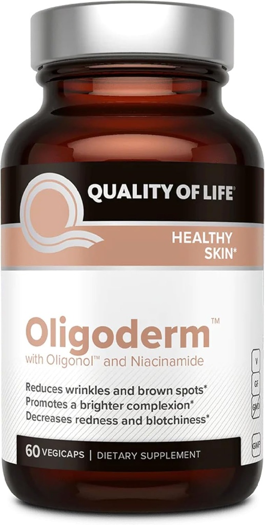 Calidad de vida Oligoderm, Premium Skin Support Suplemento con Oligonol y Niacinamide - 60 cápsulas