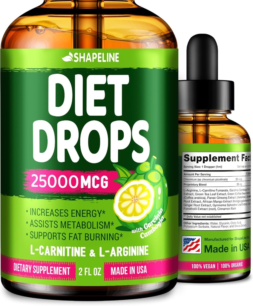 Diet Drops - Appetite Suppressant for Women &amp; Men - Made in The USA - Natural Metabolism Booster - Diet Drops with Garcinia Cambogia, L-Arginine & L-Glutamine 2 Fl Oz