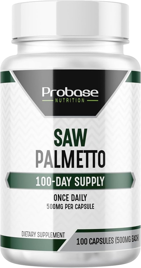 Probase Nutrition Saw Palmetto Extract Suplemento de salud de próstata para hombres, apoya la próstata, orina y la salud del cabello, 100 cápsulas, 3+ Month Supply
