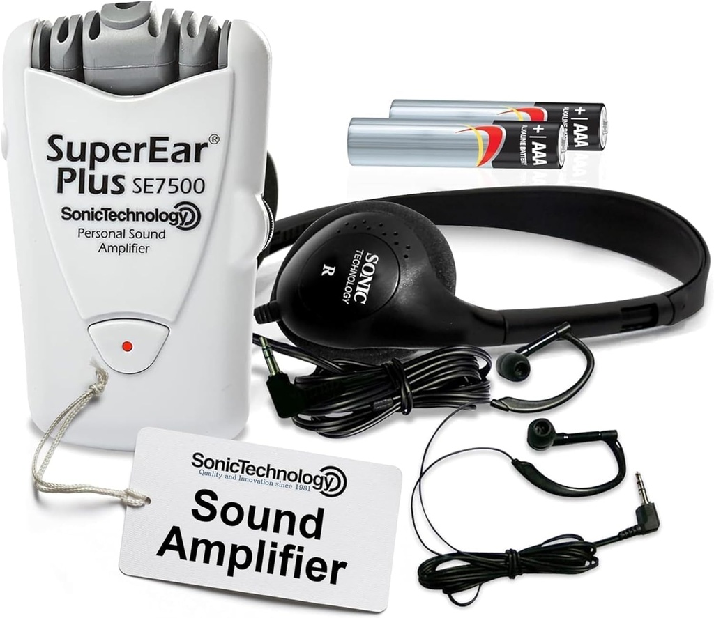 SuperEar Modelo SE7500 para Seniors - Amplificadores auditivos para Seniors &amp; Elderly, Amplificador de sonido personal Super Ear, Amplificador de sonido Escuchar Accesorios de dispositivo y audio en 50dB Ambient Sounds Increment