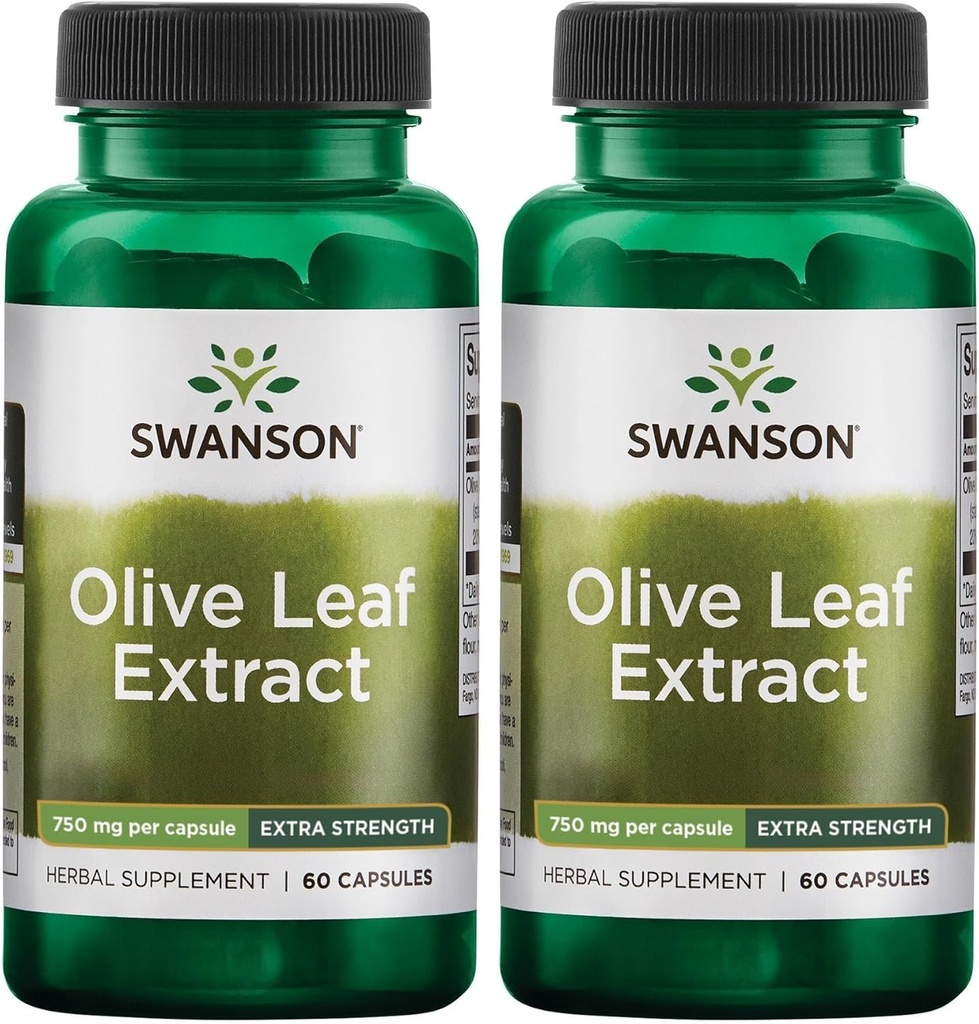 Swanson Olive Leaf Extract Capsules with 20% Oleuropein - (60 Capsules, 750mg Each) 2 Pack