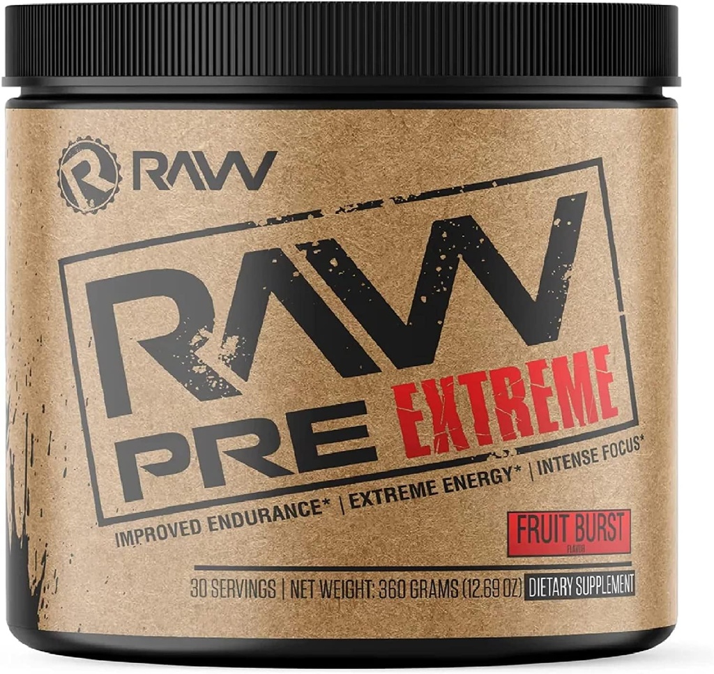 RAW Preworkout Extreme tención High Stimulant Preworkout Powder Drink, Extreme Energy, Focus and Endurance Booster ← Explosive Strength and Pump During Workout for Max Gains peru Fruit Burst (30 Servings)