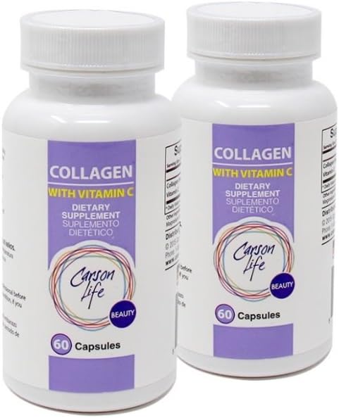 Carson Life Collagen Capsules con Vitamina C - 60 cápsulas - Suplemento dietético para el envejecimiento, soporte inmunológico, cabello saludable, piel y uñas - Hecho en los EE.UU. (2 Pack)