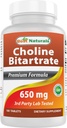 Best Naturals Choline Bitartrate 650 mg (No-GMO) para la función cerebral cognitiva saludable 180 Tablets