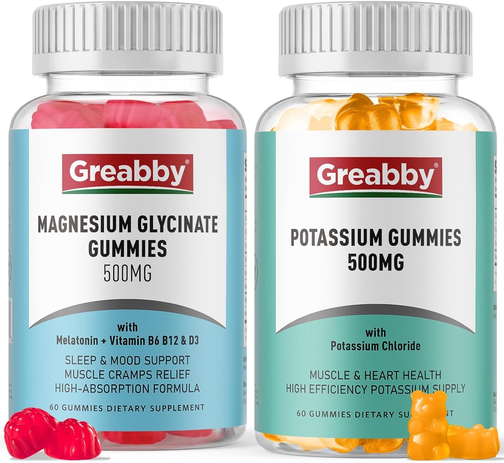 Gummies de potasio " Magnesio Gummies, Potasio Chloride 500mg, Magnesium Glycinate 500mg, Suplementos Minerales para la Familia