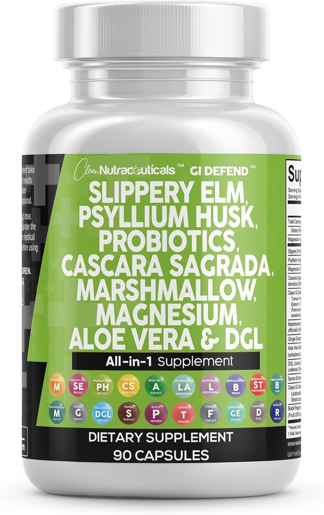 Nutracéuticos limpios deslizante Elm Psyllium Husk Pre Probiótico Digestivo Gut Health Suplemento con Aloe Vera Cascara Sagrada Marshmallow Root DGL Licorice Senna Extract