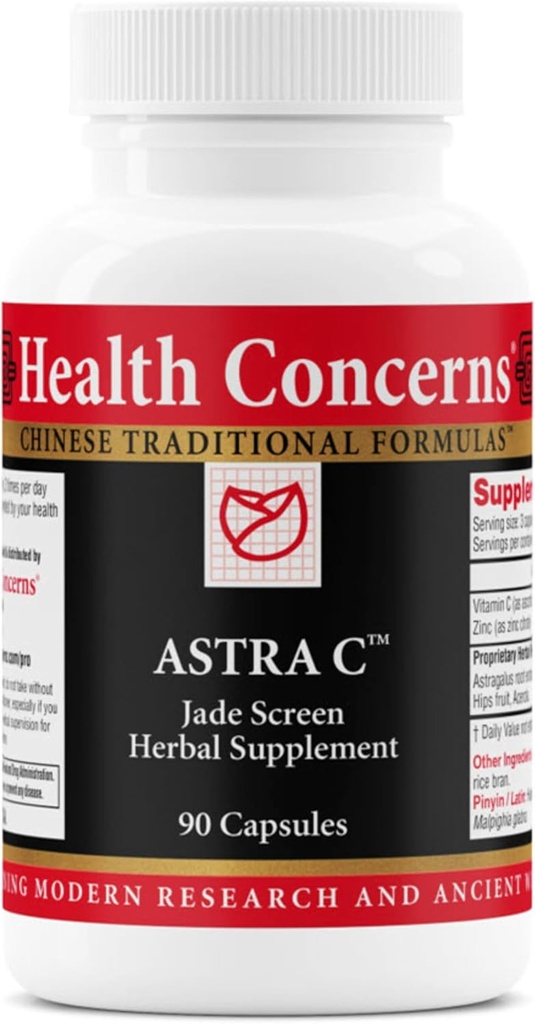 Preocupaciones de salud Astra C – Apoyo inmunitario, prevención fría " Fórmula antioxidante - Vitamina C, Zinc, Astragalus, Atractylodes, Rose HIPS " Acerola – Suplemento herbal natural chino – 90 cápsulas