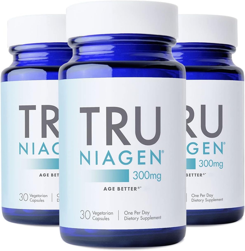 TRU NIAGEN Patented NAD Supplement for Anti Aging and Cell Regeneration, 300mg Niagen, 30 Servings ← Soportes Cellular Energy, Brain, Muscle ← Nicotinamide Riboside (NR) Take 1 Daily TEN 3 Botellas