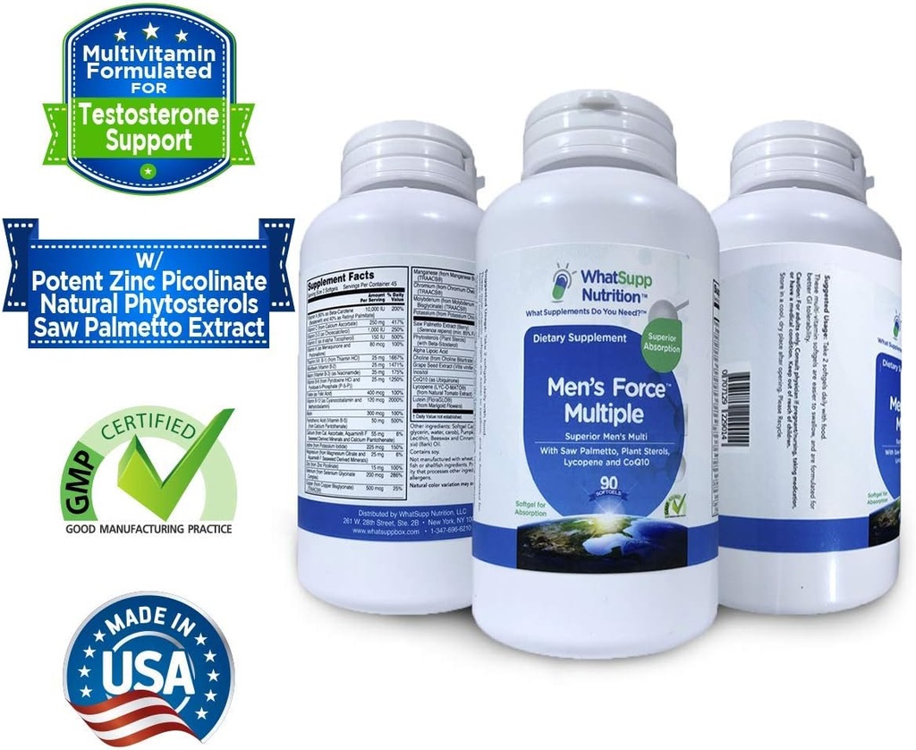 Multivitamina de la fuerza de los hombres para los hombres - Fórmula de absorción superior  sometida High Potency Multi ¦ Testosterone-Supporting Zinc, Saw Palmetto, Vitamin D, y Lycopene ¦ Heart &amp; Prostate Health