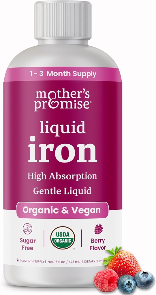 Suplemento Orgánica de Hierro Líquido para Mujeres, Hombres y Niños con Vitamina C TENIDO Sugar Gratuito de Berry Natural Flavor No Constipating Vegan Ferrochel® Iron Suplementos para Sangre Saludable, Prenatal &amp; Postnatal