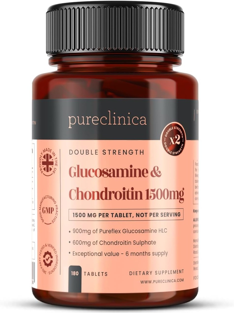 pureclinica High Strength 1500mg Glucosamine HCL & Chondroitin x 180 Tablets