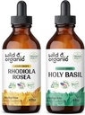 Wild & Organic Rhodiola Rosea Tincture 4 fl oz & Holy Basil Tincture 4 fl oz