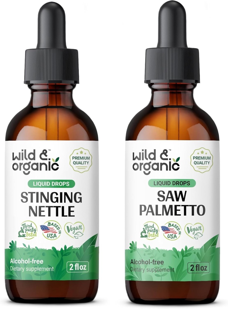 Wild &amp; Organic Sting Nettle Root Tincture 2 fl oz &amp; Saw Palmetto Tincture 2 fl oz