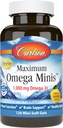 Carlson - Máximo Omega Minis, 1000 mg Omega-3s, Función cardíaca, Apoyo cerebral " Envejecimiento saludable, Lemon, 120 Mini Softgels