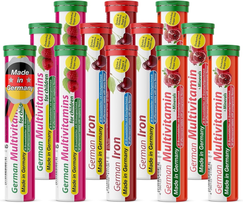 German Pink Power Package 240 Servings - Vegan, Zero Sugar - Bebidas Tablas efervescentes - Hierro y Multivitamina - T plagaD Pharma - Made in Germany