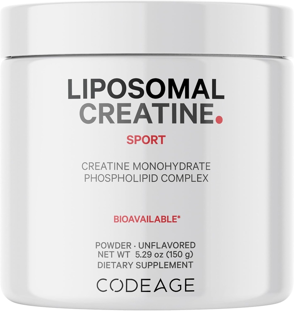Codeage Liposomal Creatine Powder Suplemento, Pure Creatine Monohydrate 5000mg, Pre Workout &amp; Post Workouts - Cretina Desarrollada, Polvo Micronizado Creatina - Creatinina para Deportes - 30 Servings