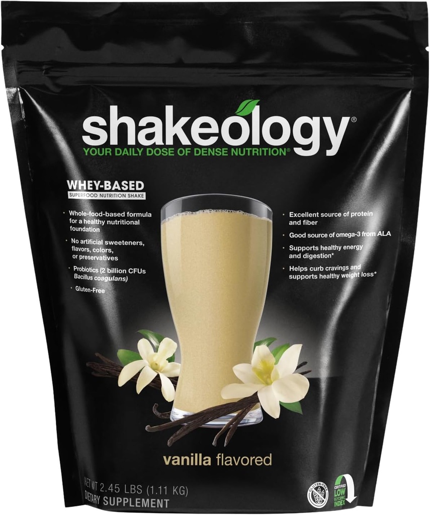 Shakeology Whey Protein Powder Blend - Gluten Free, Superfood Protein Agitación con vitaminas y minerales - Ayuda a soportar pérdida de peso saludable, apoyo muscular magro, Gut Health - Vainilla, 30 Actuaciones