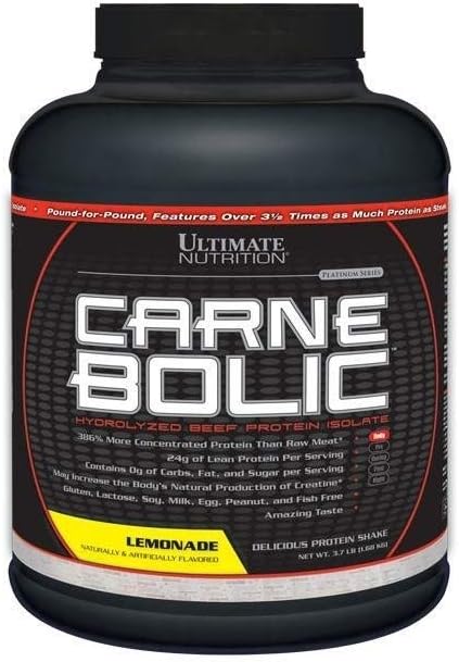 Ultimate Nutrition Carnebolic Hydrolized Beef Protien Isolate Powder-Paleo and Keto Friendly-Zero Carbs, Zero Sugar or Soy, Gluten and Lactose Free, Lemonade, 60 Servings
