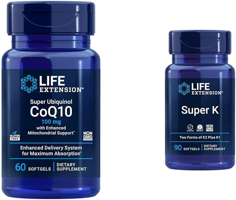 Super Ubiquinol CoQ10 con soporte mitocondrial mejorado &amp; Super K, vitamina K1, vitamina K2 mk-7, vitamina K2 mk-4