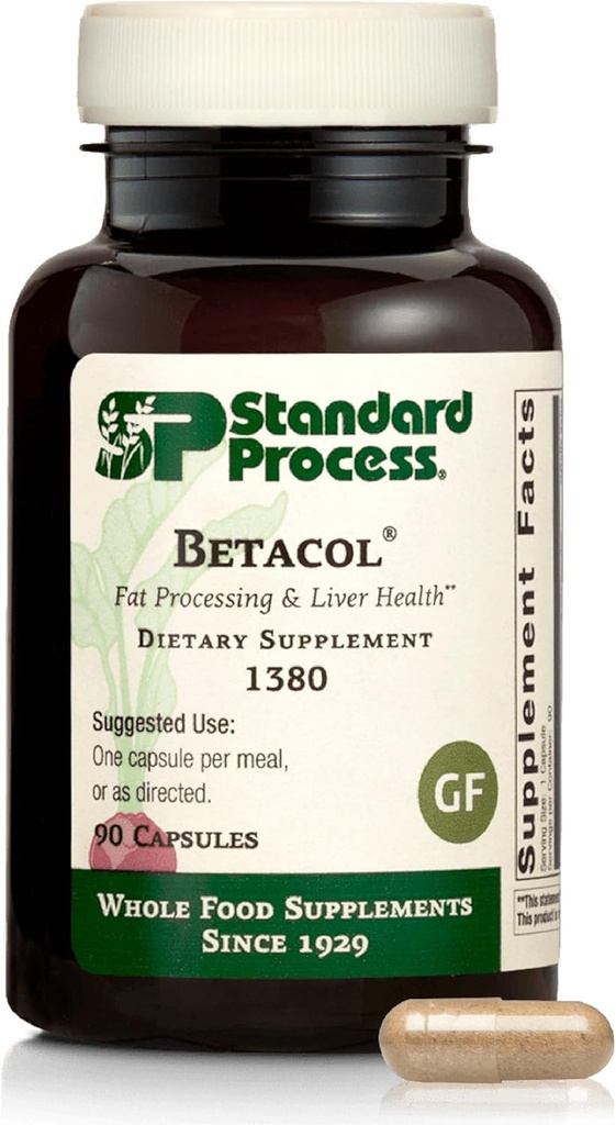 Betacol de proceso estándar - Asistencia Función del hígado " Producción de bilis - Suplemento de salud del hígado con niacina " Vitamina B6 - Sin gluten, sin aire " No soy - 90 cápsulas
