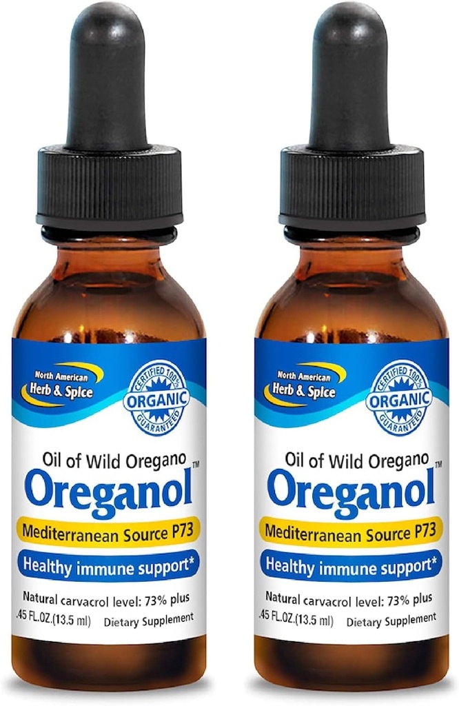 NORTH AMERICAN HERB " SPICE Oreganol - 0.45 fl oz, Pack of 2 - Aceite de orégano orgánico, no procesado, salvaje - Fuente Mediterránea P73 - Non-GMO - 388