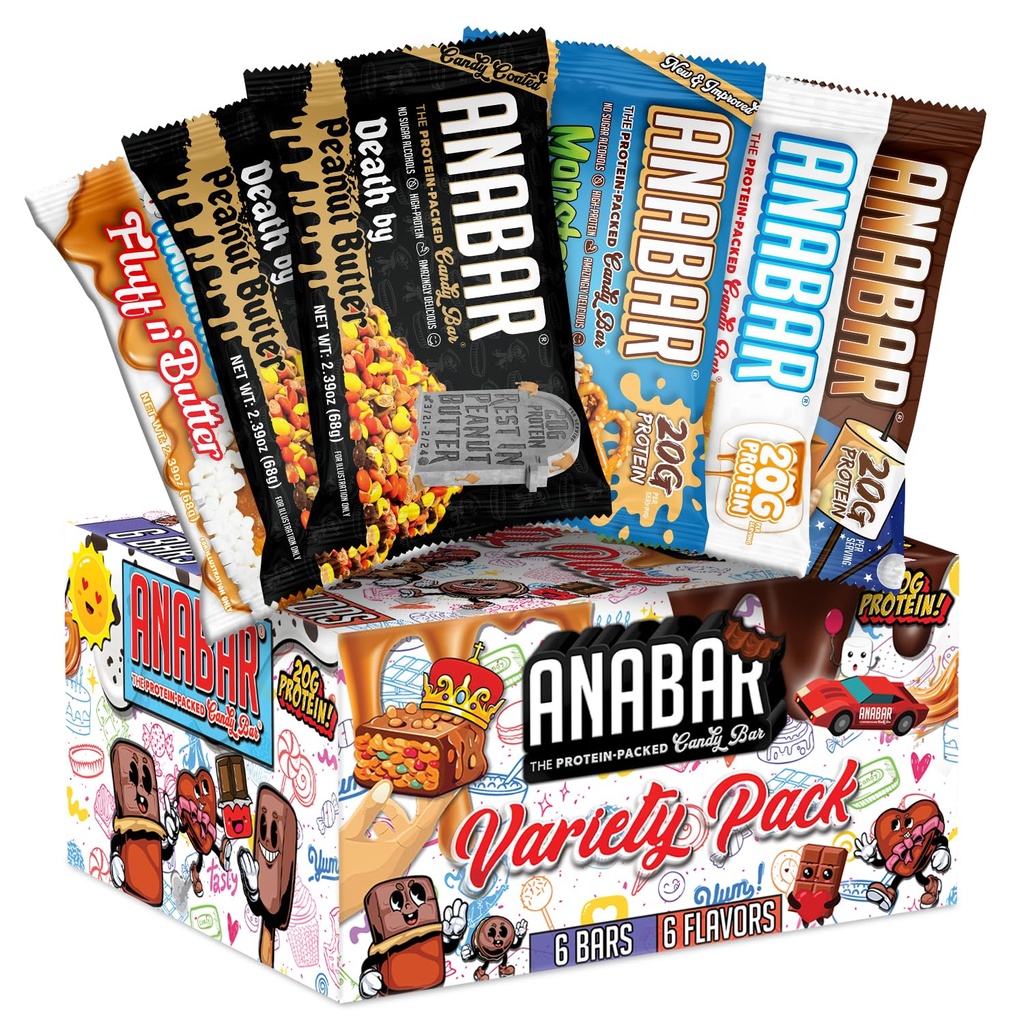 Anabar Protein Bar, The Sampler Pack, The Protein-Packed Candy Bar, World's Best Tasting Protein Bar, No Sugar Alcohols, High Protein, Amazingly Delicious, 20 Grams of Protein (6 Bares, Variedad original)