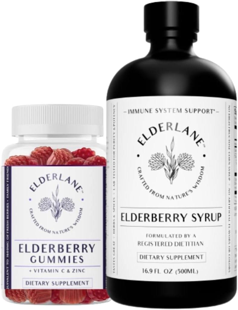 Elderlane Elderberry Syrup and Elderberry Gummies - Exly RD Naturals - Immune Support Supplement for Adults and Kids - 16.9 Oz Syrup and 60ct Gummies