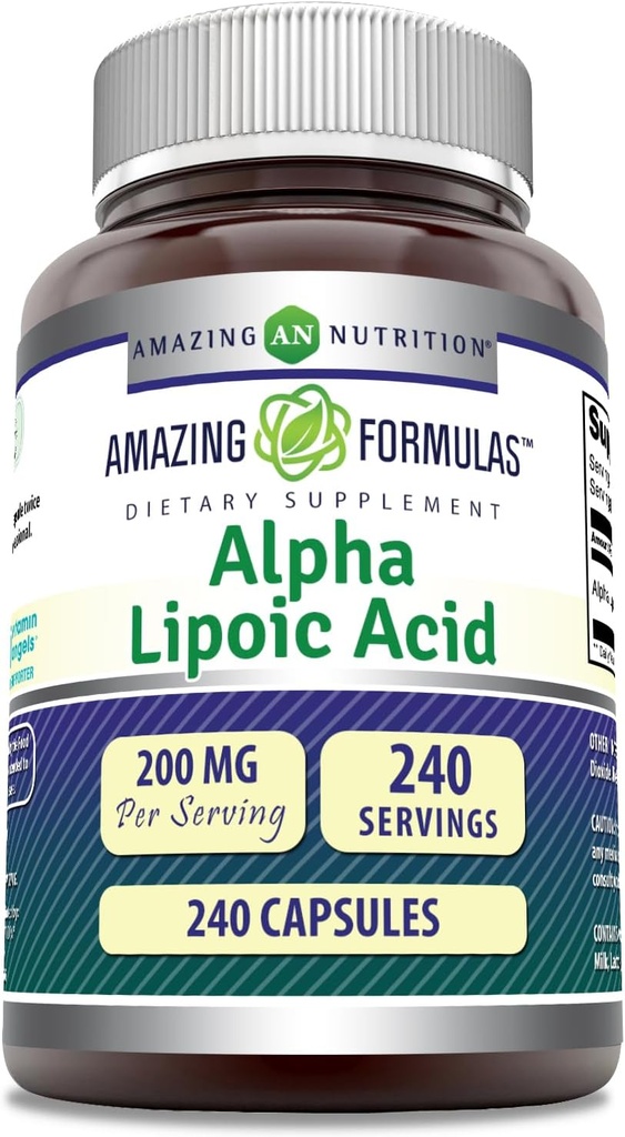 Fórmulas increíbles Ácido Lipoico alfa TENIDO 200 Mg Suplemento TENIDO Capsules TENIDO NO Gluten-Free TEN Made in USA (1 Pack, 240 Count)