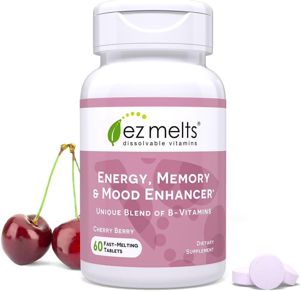 EZ Melts Dissolvable Energy, Memory and Mood Enhancer, Blend of B-Vitamins, Sugar-Free, Suministro de 2 meses - 1 Pack