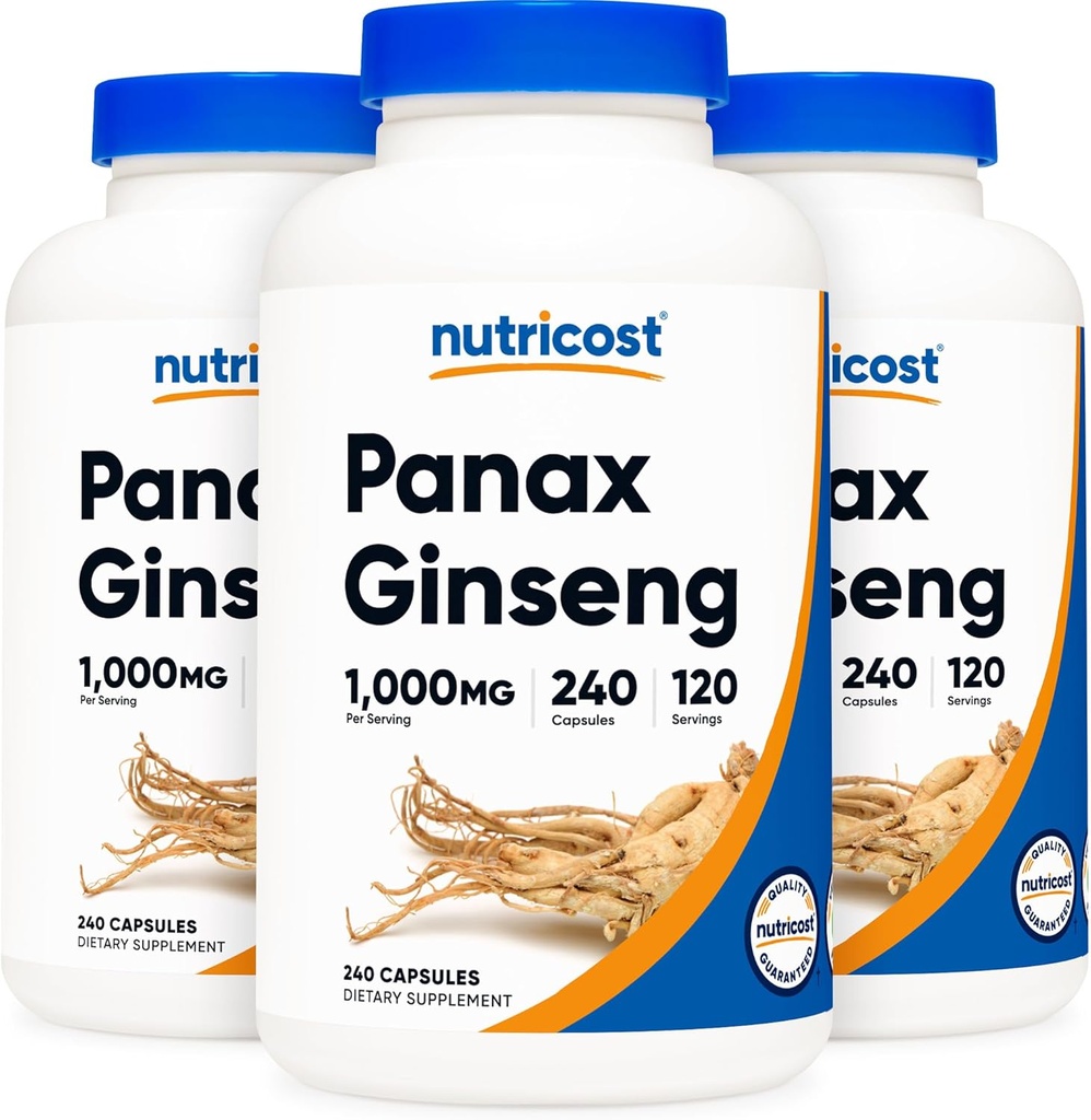 Nutricost Panax Ginseng 1000mg, 240 Capsules, 3 Botellas - Non GMO, Gluten Free, 120 Servings