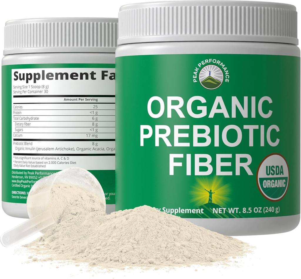 Fibra Prebiótica Orgánica 3 en-1 Polvo Vegano para Gut Health. USDA Organic Raw Whole Food Plant Based Prebiotics Digestive Supplement with Organic Inulin (Jerusalem Artichoke), Acacia Fibers, SunFiber