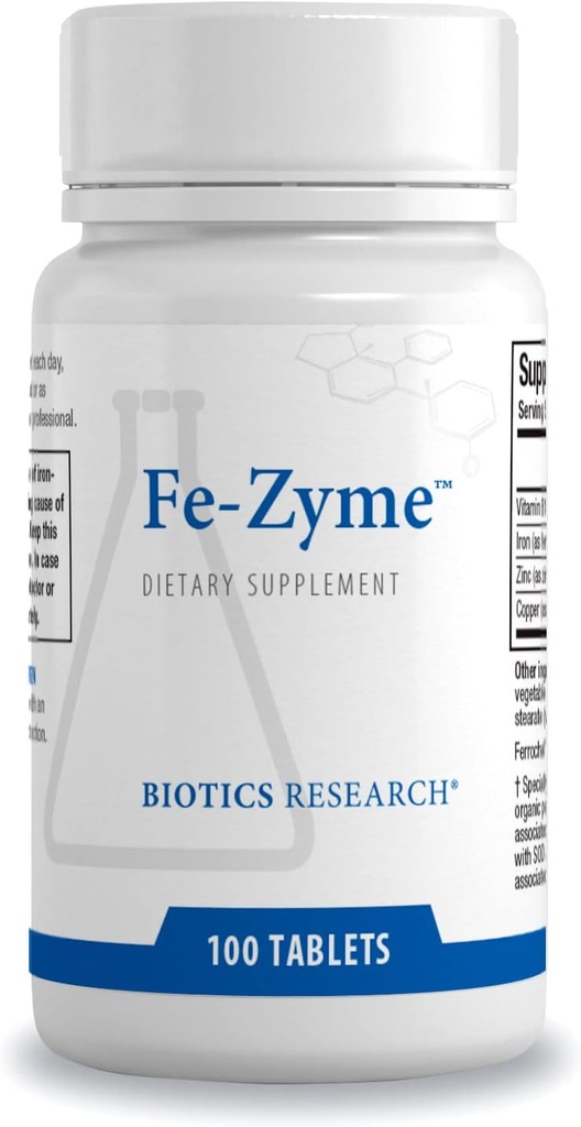 Biotics Research Fe-Zyme 25 Milligram Iron, Añadido Zinc and Copper, Supports Normal Red Blood Cell Production, Healthy Energy Levels 100 Tablets