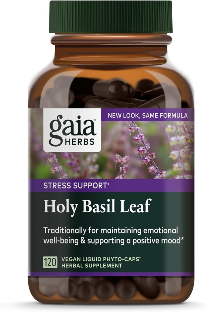Gaia Herbs Holy Basil Leaf - Utilizado tradicionalmente para apoyar la respuesta al estrés - Adaptogenic Ayurvedic Herb* - 120 Vegan Liquid Phyto-Capsules (60-Day Supply)